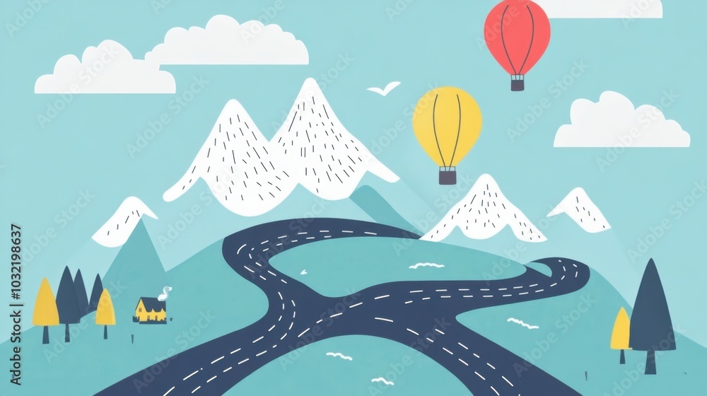 Poster roadmap timeline with key points, visualized as a flat design, illustrating the stages of a journey 