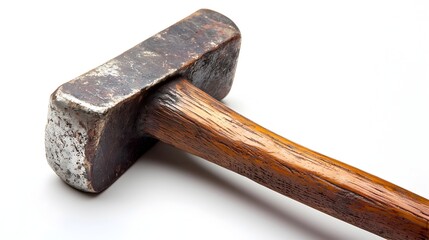 Weathered Wooden Hammer on Pristine Background,Rustic Carpentry Tool Aesthetic
