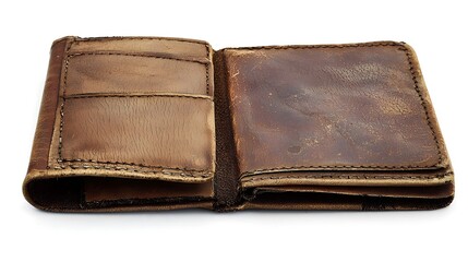 Vintage Leather Wallet with Textured Surface and Visible Stitching