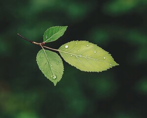 Dew-Kissed Green Leaf Macro Shot Captured in Natural Light, Highlighting Texture and Purity for Themes of Simplicity and Natural Beauty