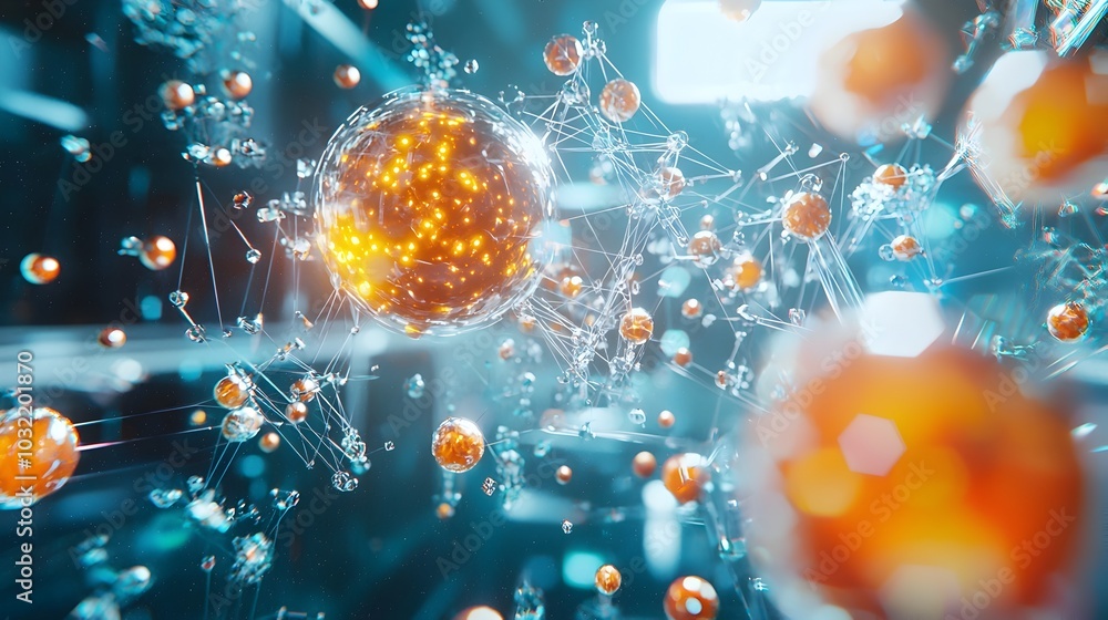 Poster vibrant 3d visualization of molecular interactions in a futuristic virtual lab setting for drug
