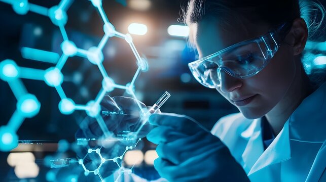 Scientists Analyzing Molecular Structures on a Digital Screen for Drug Discovery Process