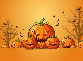 Happy Halloween celebration background with horror pumpkins , vector illustration design. 