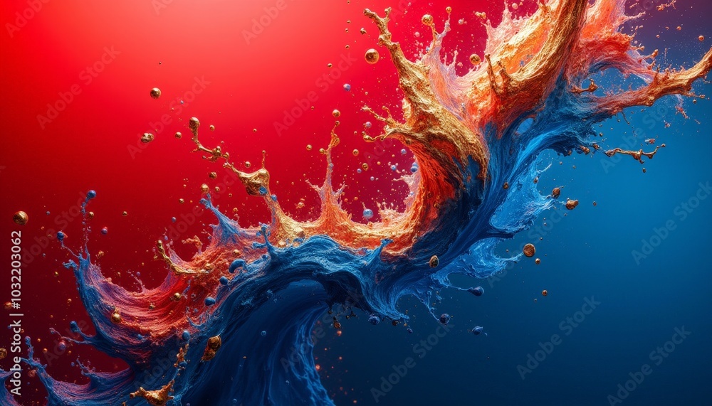 Aufkleber in a captivating display of color, vivid splashes of red and blue blend energetically, creating a me