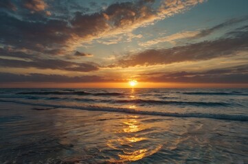 Serene Ocean Sunset with Vibrant Colors - Peaceful Waves and Dramatic Sky