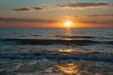 Fototapeta premium Serene Ocean Sunset with Vibrant Colors - Peaceful Waves and Dramatic Sky