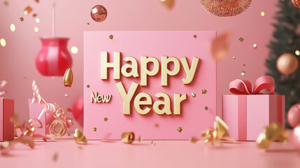 Naklejka premium Gold lettering of Happy New Year on the glittering background