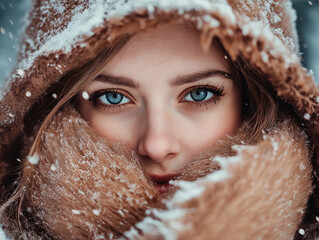 piękna młoda kobieta - portret w zimowym nastroju