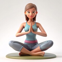 3D Serene Woman in Meditation Pose with Houseplant | Relaxation and Wellness Concept