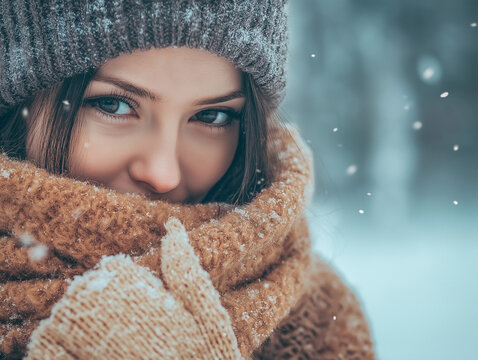 piękna młoda kobieta - portret w zimowym nastroju