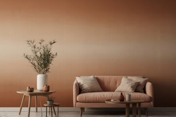 Modern Living Room with Warm Gradient Wall - Stylish Furniture and Cozy Atmosphere