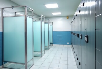 Modern Locker Room With Privacy Glass Showers and Clean Design