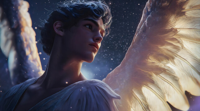 Raguel, whose gaze extends towards the heavens, is an archangel from the New Testament, described in the Bible.