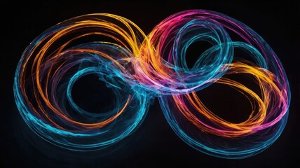 Dynamic Light Trails in Abstract Loop Pattern - Vibrant Neon Colors on Dark Background
