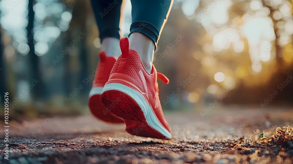 Aufkleber dynamic running shoes in motion with blurred nature background for branding