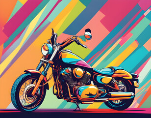 Fototapeta premium colorful motorcycle with cool isolated pop art style background