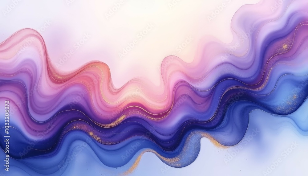 Poster colors blend seamlessly in a rhythmic flow, creating an abstract work that invites a sense of calm a