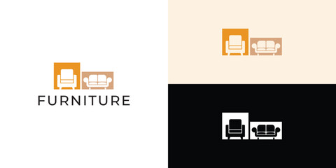 Naklejka premium Furniture Logo. Interior Sofa Chair. Furnishing Interior Logo Design Template.