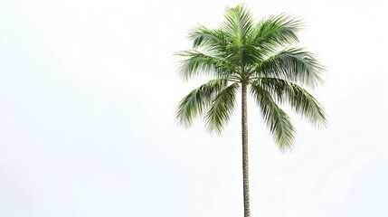 Tall Tropical Palm Tree with Vibrant Foliage on Minimalist White Background