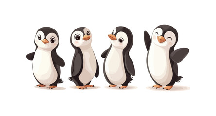 set of cute cartoon vector penguin isolated on the white background