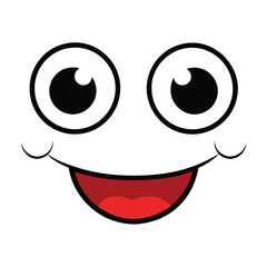 Cheerful Cartoon Face Vector Design with Wide Smile.