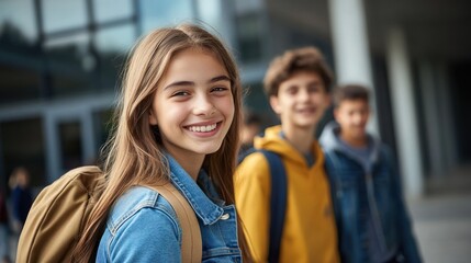 Obraz premium Youthful spirit radiated by happy girl in denim jacket.