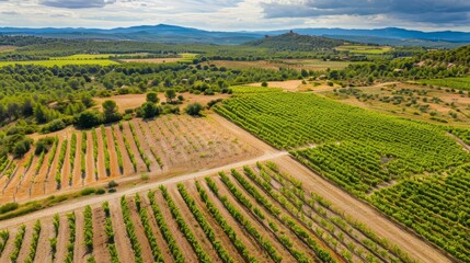 A Breathtaking Overhead Perspective: Exploring the Spectacular Penedes Vineyards in Catalonia, Spain