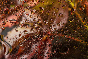 abstract background fall, glass drops autumn yellow leaves wet october weather