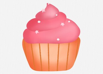 cupcake with pink icing and sprinkles