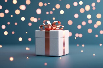 Obraz premium A beautifully wrapped gift with a shiny bow surrounded by magical bokeh lights capturing the essence of celebration and joy