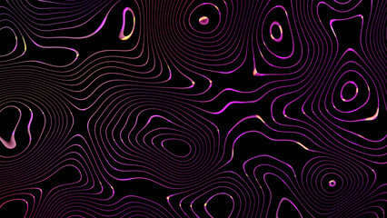festive abstract pattern with pink and yellow lines and curves on black background