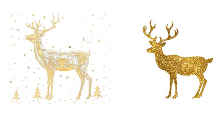 Gold glitter deer for poster prints, sticker, bag, mug, hat, shiny, gold, gold glitter, gold sequins, christmas ornament