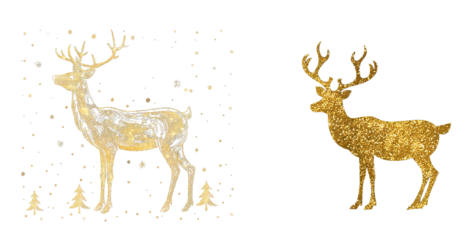 Gold glitter deer for poster prints, sticker, bag, mug, hat, shiny, gold, gold glitter, gold sequins, christmas ornament