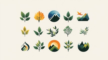 Fototapeta premium A Collection of Eco Logos Featuring Symbols of Sustainability, Nature, and Environmentally Friendly Living Practices, Highlighting Green Initiatives and Eco-Conscious Design.
