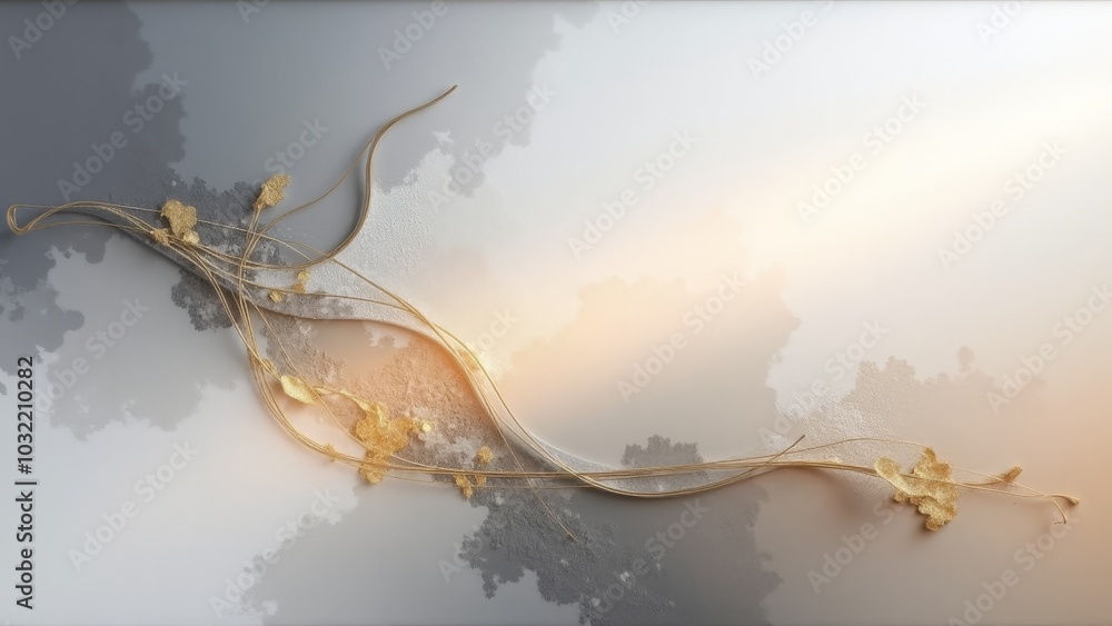 Poster golden vines gracefully intertwine against a soft gradient backdrop, creating a tranquil and harmoni