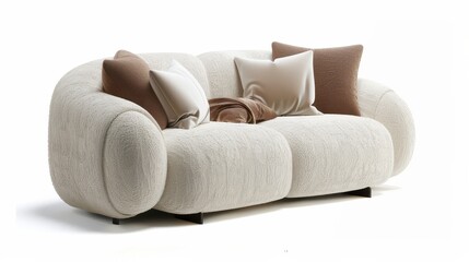 Cozy White Fabric Sofa Isolated on White Background for Home Decor Use