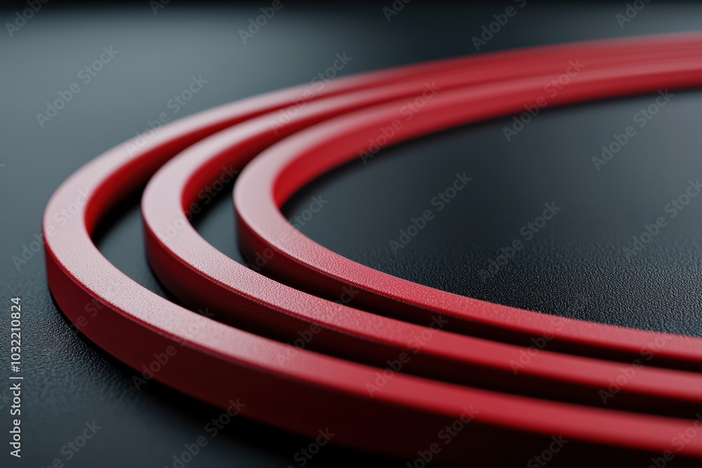 Poster close-up view of three red circular shapes on a sleek black surface, showcasing texture and design, 