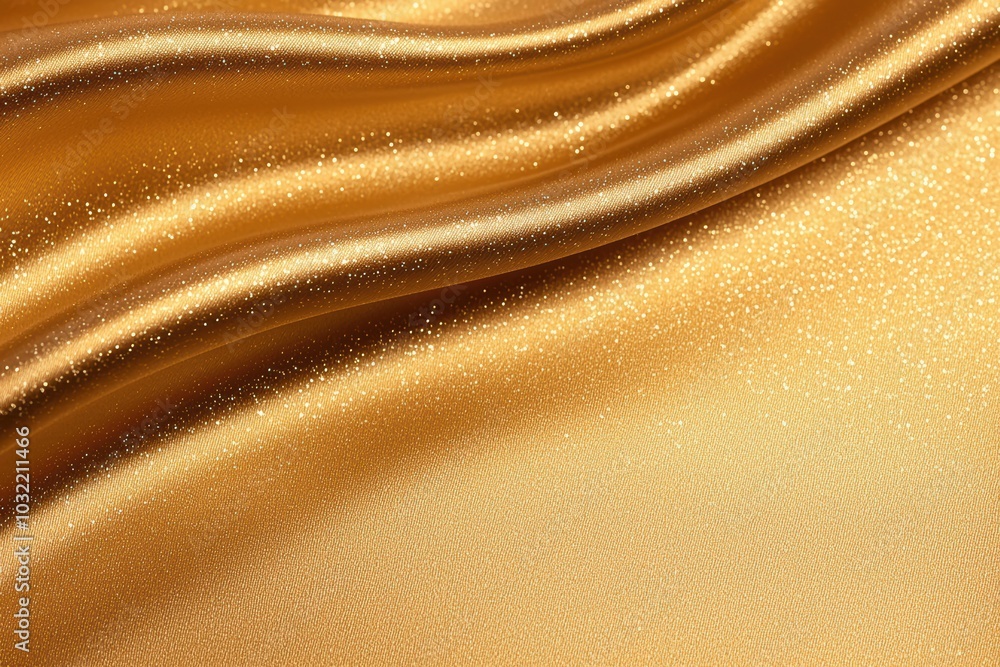Poster elegant golden fabric with smooth waves, capturing light and creating a luxurious shimmer, perfect f