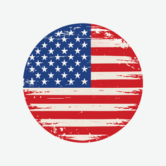 circle USA flag with grunge texture white background ,destroyed American flag