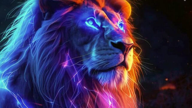 lion head with neon lights 