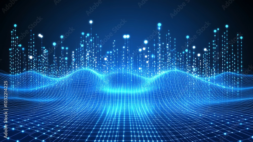 Aufkleber abstract 3d landscape a futuristic cityscape of glowing data points forms on a grid topography.
