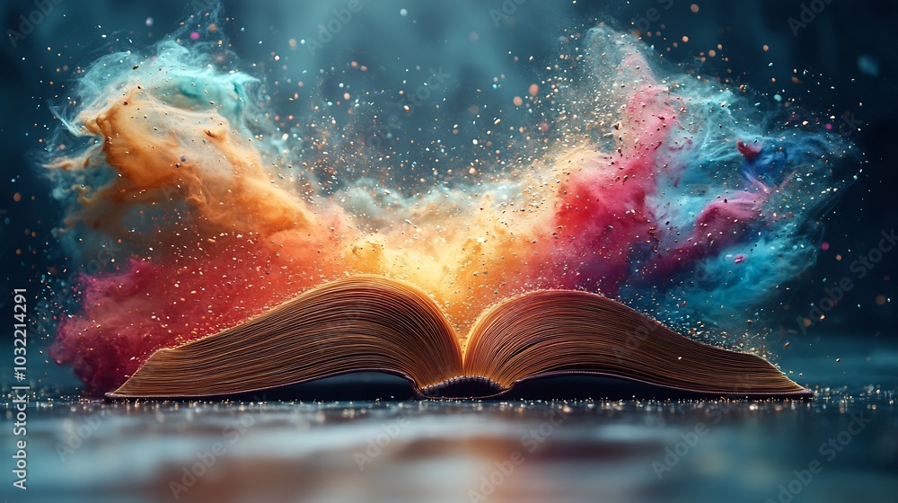 Poster artistic gradient abstract 3d representation for world book day featuring a whimsical book with colo