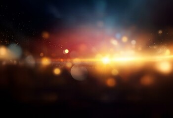 A blurred background with a bright light source in the middle.  The light source is surrounded by smaller lights and a dark, grainy sky.