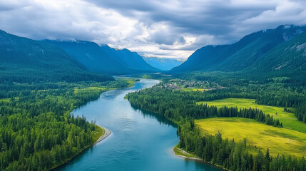 Fototapeta premium Autumn forest lake river mountain natural scenery