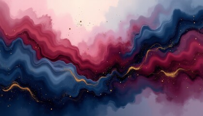 Obraz premium Swirling waves of color unfold harmoniously, showcasing a mesmerizing blend of blue, pink, and hints of gold. The artwork evokes a sense of cosmic wonder and tranquility