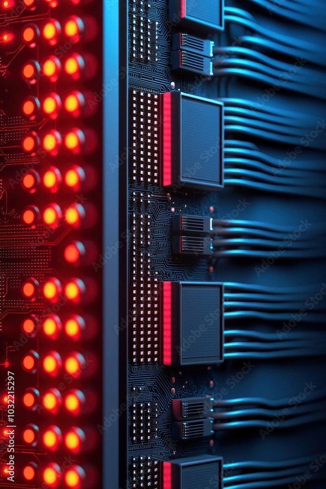 Poster futuristic circuit board with glowing lights, highlighting technology and innovation. perfect for pr