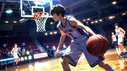 cool anime guy playing basketball.