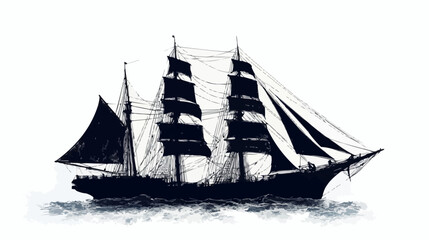 Vector art of a sailing ship with full sails, silhouetted against a white background.