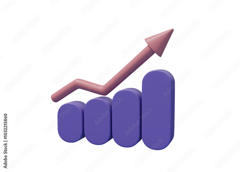 Poster 3d rendered illustration of a graph icon with an arrow pointing up. represents progress positive tre