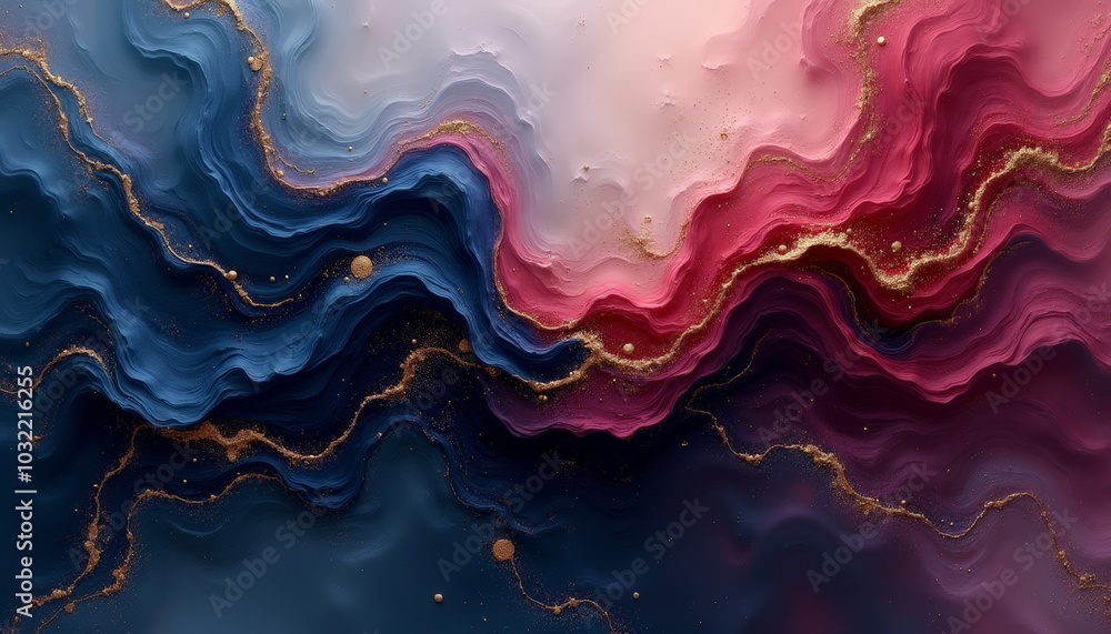 Poster a mesmerizing display of swirling colors flows across the canvas, blending deep blues with soft pink